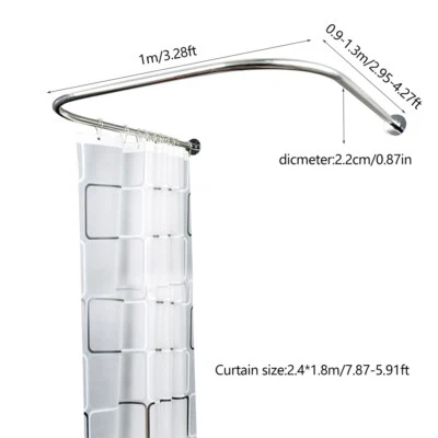 Shower Curtain Rod W/ Shower Curtain Stainless Steel Shower Curtain Rail Pole - Image 1 of 4