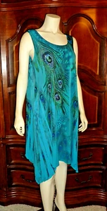 NEU Jostar Kleid XL Pfauenfeder Strass Stretch bügelfrei Reise bunt - Bild 1 von 10