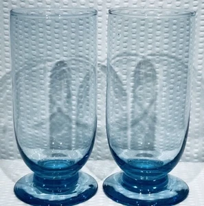 Lot of 2 ~ Hand-Blown Blue Iced Tea/Water Tumblers with Air Bubbles ~ 20oz - Picture 1 of 11