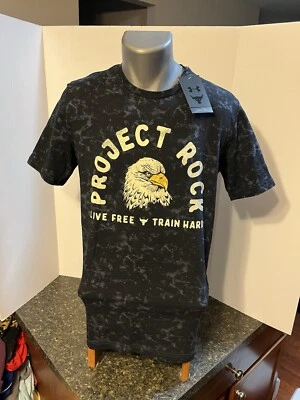 Camiseta para hombre Under Armour Project Rock pequeña negra gris mezcla de algodón - nueva con etiquetas Foto 1 de 4