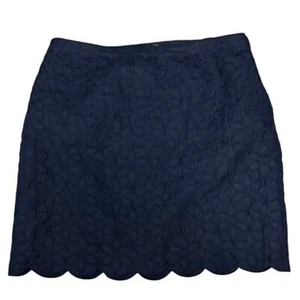 Talbots Navy Blue 100% linen embroidered Floral Women's Skirt size 16wp A-line - Picture 1 of 11