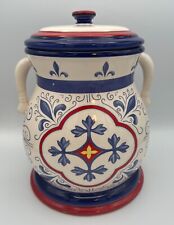 Nonni’s Biscotti Cookie Jar Canister Red White Blue French Mediterranean