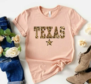 Leopard Print Texas T-shirt Simple Fashion Classic Retro Shirts Unisex Tops Tee - Picture 1 of 4