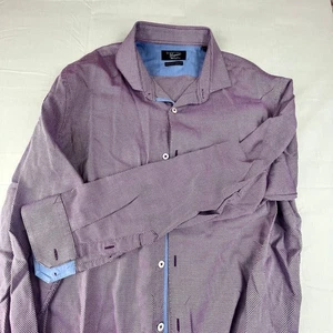 Pinguino Originale Uomo 16 34/35 Slim Fit Manica Lunga Viola Diamante Bottone Dow - Foto 1 di 11