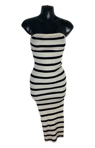 H&M Strapless Bodycon Dress Midi Striped Women's UK Size XS - Picture 1 of 7