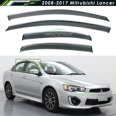 For 2008-2017 Mitsubishi Lancer EVO X 10 Chrome Trim Window Visors Rain Guards - Image 1 of 4