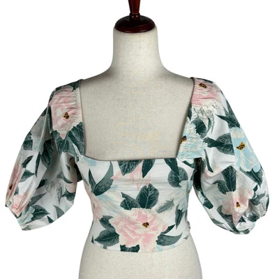BILLABONG SUN GLOW FLORAL SQUARE NECK CROP TOP IN MULTI NWT WOMEN'S SIZE XS - Image 1 of 4