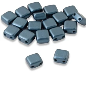 50 Tile Mini Beads - Pastel Petrol - 5mm Teal Blue - Square 2-Hole Czech Glass - Picture 1 of 6