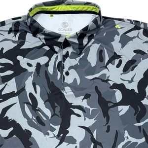 Scales Performance Polo Shirt Mens 3XL Camo Fish Birds Stretch Wicking Golf - Picture 1 of 9