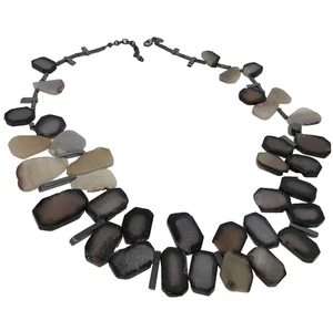 Collar Appartement a Louer Multi Ágata Rebanada Losa Piedras Gris Negro Declaración - Imagen 1 de 10