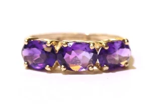 14K Yellow gold 3 stone oval amethyst gemstone ring band natural 2.1g estate 6 - Picture 1 of 8