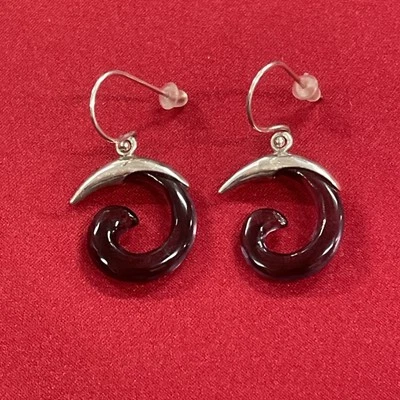 Sterling Silver AC 925 Purple Glass/Resin Spiral Dangle Hook Earrings - Image 1 of 4