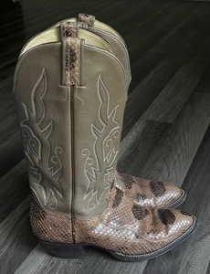 Snakeskin Men’s Hondo Western Cowboy Boots Sz 8.5 Brown Beige - Picture 1 of 12