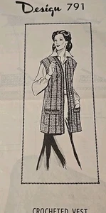 #791 Vintage Design VEST Pattern to CROCHET (Reproduction), Sz 38-44 - Picture 1 of 2