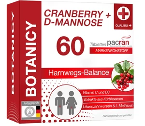 BOTANICY Cranberry +D-Mannose 60 Tabletten–Blase & Harnwege,PACRAN,Vitamine C+D3 - Bild 1 von 6