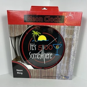 Reloj de pared It's 5:00 Five 5 O'Clock Somewhere rojo neón 12"" redondo NUEVO EN CAJA - Imagen 1 de 4
