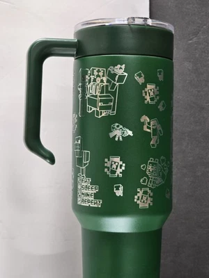 40oz Tumbler Green, Screw on Lid, Handle and Straw Laser Engraved Silver color - Image 1 of 4