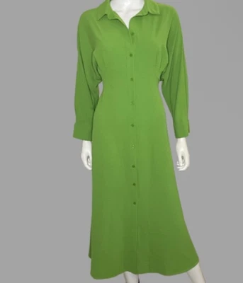 卤素咸石灰绿色长袖纽扣连衣裙中号全新无标签 — 第 1/4 张图片