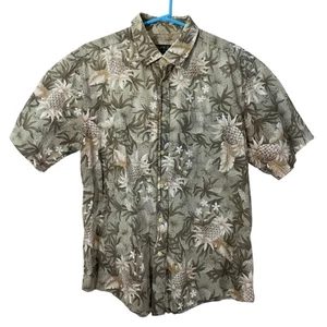David Taylor Mens Hawaiian Shirt Large Beige Floral Button-Up Short Sleeve Y2K - Picture 1 of 7
