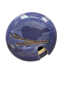 New Studio Art Pottery Blue Glaze Bluebird on Branch Honey Pot With Lid Signed - Picture 1 of 13