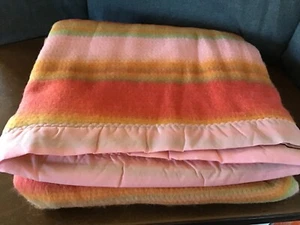 Vtg Retro Waffle Weave Acrylic Blanket WPL-1675 ~ 88” x 64” Pink Green Orange - Picture 1 of 8