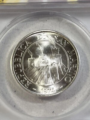 1974 San Marino 500 Lire Silver Coin Graded MS 66 by ANACS Pigeons - Image 1 of 4