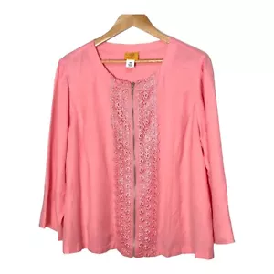 Ruby Rd Woman Linen Jacket Lace Front Plus Size 16W Business Casual Office Work - Picture 1 of 5
