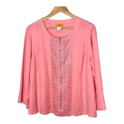 Ruby Rd Woman Linen Jacket Lace Front Plus Size 16W Business Casual Office Gift - Image 1 of 4