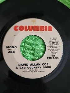 David Allan Coe PROMO 45  A Sad Country Song 1974 Columbia White Label VG+ Vinyl - Picture 1 of 8