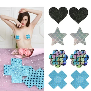 4 Pair Assorted Shape Self-Adhesive Sexy Satin Nipple Cover Pasties Disposable - Picture 1 of 23