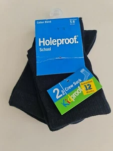 Holeproof 2 Pack Kids Crew Cotton Blend School Sock size 5 8 Colour Black Yellow - Picture 1 of 2