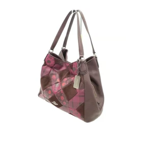 Coach Oxblood Patchwork Floral Print Edie Turn Lock Leather & Suede Shoulder Bag - Picture 1 of 12