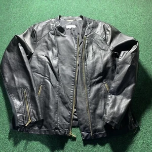 Calvin Klein Faux Leather Jacket Women XL Black Moto Biker Style Gold Zippers - Picture 1 of 12