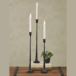 Laine Tall Taper Candleholders Black Set of Three Cast Iron Candlesticks - Picture 1 of 1