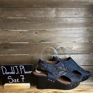 Womens Donald J Pliner Blue Denim Sequin Slingback Wedges Sandals Size 7 M GUC - Picture 1 of 7