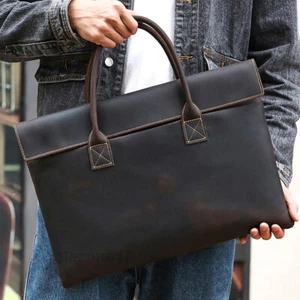 Retro Men Genuine Leather Business Briefcase Handbag Laptop Bag For Macbook Pro - Picture 1 of 17