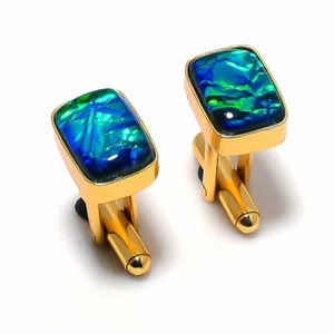Australian Triplet Opal Gemstone Handmade 18Kt Gold Plating Cufflinks JWRP-155 - Picture 1 of 3