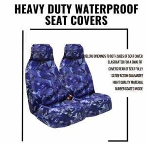 Blue Camouflage Car Seat Cover Waterproof Front Covers - Heavy Duty Protection - Picture 1 of 2