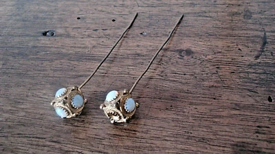 Paire de superbes épingles à chapeau anciennes XIXe en pomponne? et opale.   - Photo 1/3