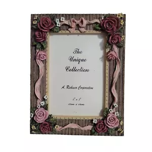 The Unique Collection 5"x7" Rosa Malva Rose Fiori Fiocco Nastro Telaio Cottage Co - Foto 1 di 11