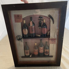Vintage 3D Wood & Glass Shadow Box Picture Diorama Wine Bottles Shelves