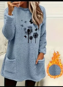 Womens Ladies Warm Teddy Bear Fleece Hoody Pullover Sweatshirt Size 12-14 New - Picture 1 of 2