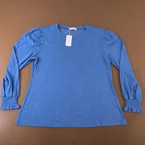 Fantaslook Womens XL Blue Heather Long Smock Sleeve Round Neck Pullover Top NWT - Picture 1 of 10