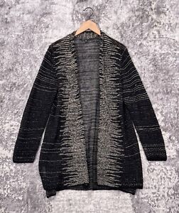 Eileen Fisher Cardigan Large Womens Black Wool Linen Knit Open Front Sweater