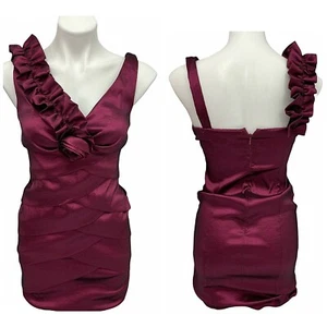 Sally Dress Womens Small Formal Shutter Pleat Asymmetrical Ruffle Red DanceParty - Picture 1 of 12