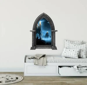 CastleScape Beacons at Night Wall Decal Stone Castle Window Vinyl Wall Sticker - Picture 1 of 7