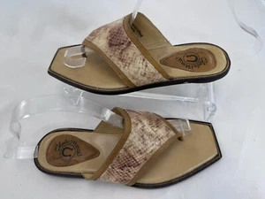 Charlie 1 Horse Lucchese Leather Thong Sandals Women 6.5B Brown Square Toe Flats - Picture 1 of 22