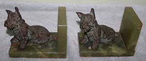 VINTAGE 1920'S SCOTTY BOOK ENDS GREEN MARBLE BRONZE CAST - Picture 1 of 14