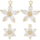 1 Scatola 6 Pezzi 2 Stili Zirconi Cubici Ciondoli Floreali Placcato Oro 18K
