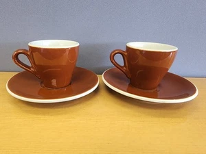 Vintage ACF Braun Made In Italy Espressotassen, Set 2 Tassen & 2 Untertassen MCM RAR - Bild 1 von 18